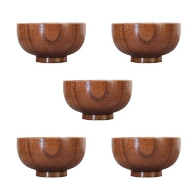 Bowl Soup Bowl Wooden Bowl Wooden Cloth Bag Soup Bowl Set of 5