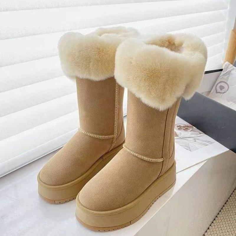 Fashion Winter Half High Chunky Women's Snow Boots Round Toe Plush Ladies Shoes 2025 Novelty Comfortable and Elegant Fashion Chic Boot