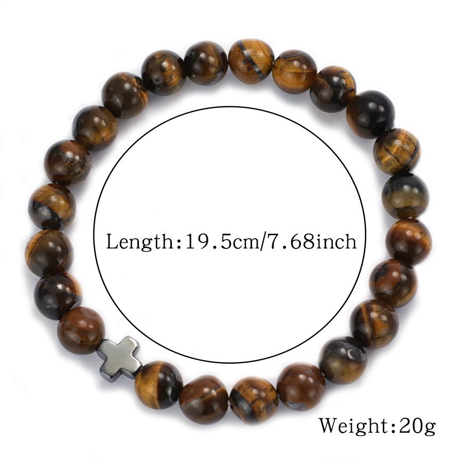 Minimalist Cross Bracelet Men 8mm Natural Tiger Eyes Lava Hematite Stone Healing Braslet Bangle Leisure Versatile Accessories