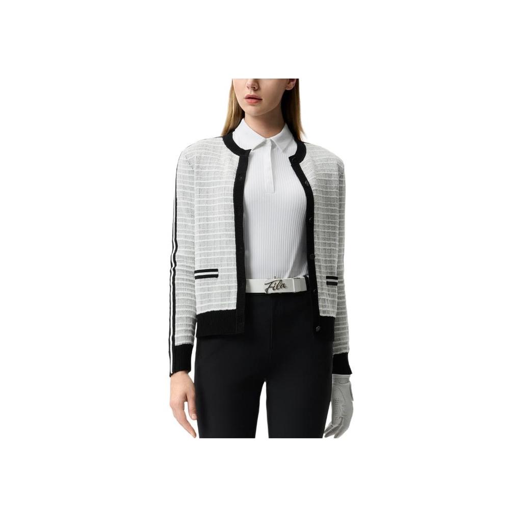 Fila Golf Series Striped Fashion Versatile Cardigan Sweater Women Sweater Jade-White A11W515410F-WT