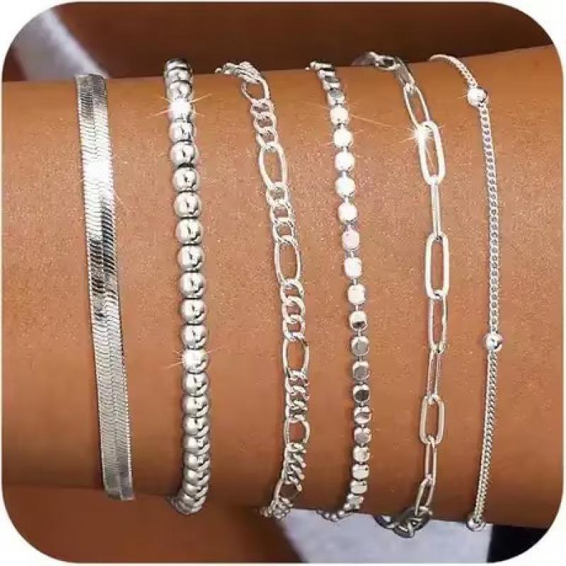 

Gold 5-Piece Stackable Adjustable Cuban Link Bracelet Set for Women