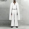 INCERUN 3PCS Men Lapel Neck Long Sleeve Cloak Blazer and Vest and Long Suit Pants Outfits