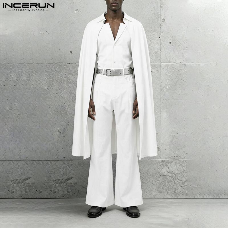 INCERUN 3PCS Men Lapel Neck Long Sleeve Cloak Blazer and Vest and Long Suit Pants Outfits