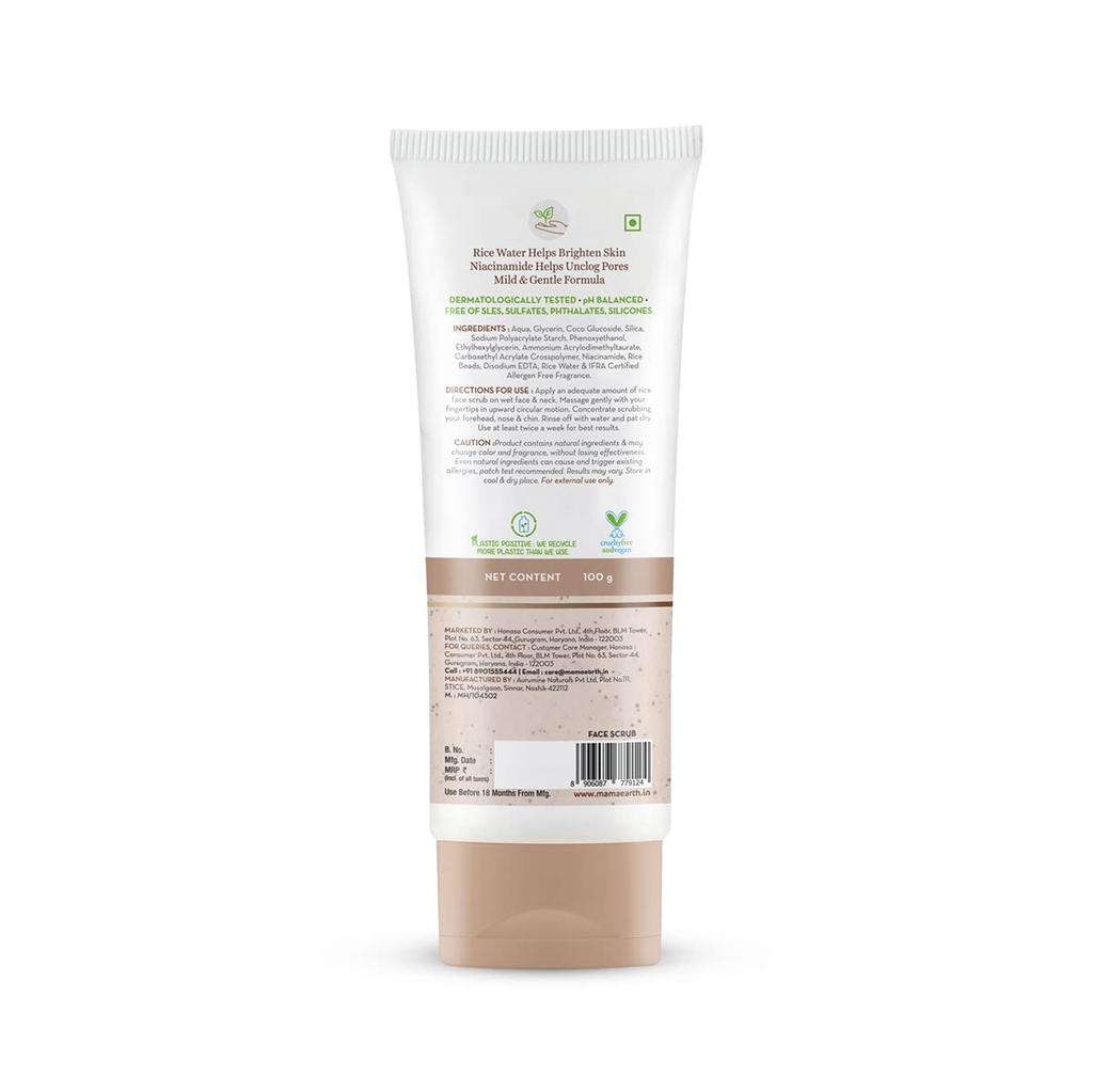 Mamaearth Rice Face Scrub For Glowing Skin With Rice Water And Niacinamide 100g Gentle Exfoliator For Pores Brightening & Radiant Look