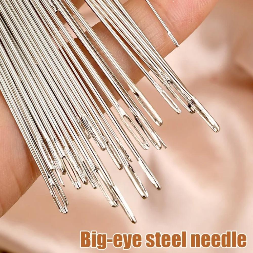 Big Eye Sewing Needles Set Steel Hand Needles with Thread Thimble Threader Scissor for Embroidery DIY Craft Clothes Repair Kit
