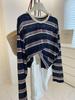 Women's Retro Color Block Stripe Long Sleeve T-shirt, Autumn Loose Fit, Casual Sun Protection Top
