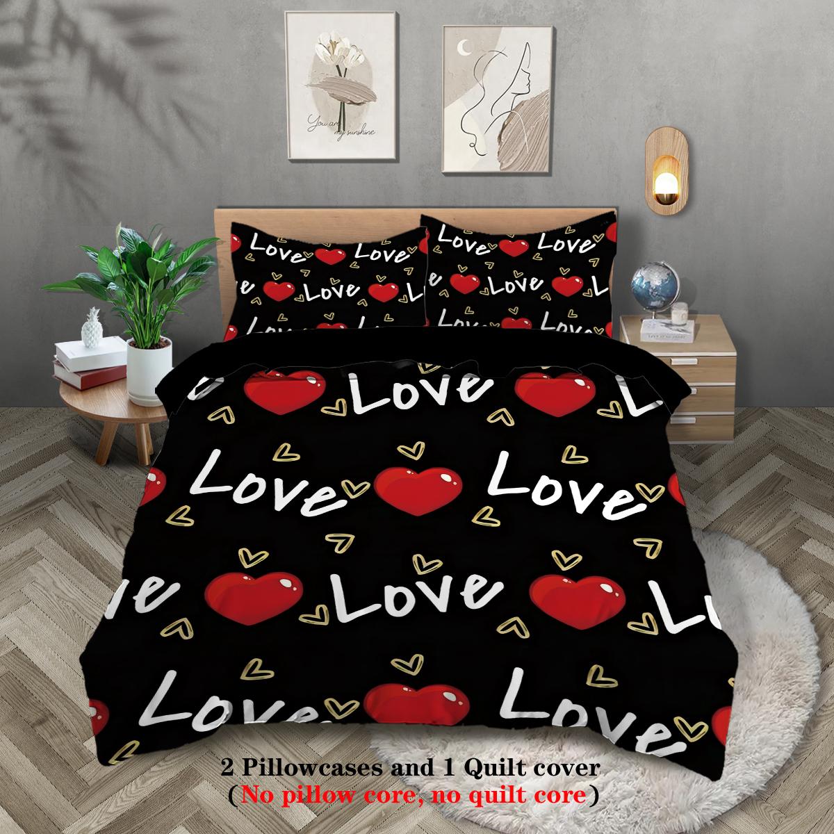 

3 шт. Постельный комплект с принтом красных губ и узором «Любовь», для подростков и взрослых, кровать размера queen, king, двуспальная, для спальни, гостевой комнаты, отеля 135x200cm-EU-Single