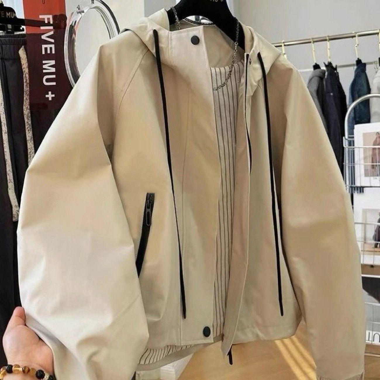 2025 European Style Petite Casual Hooded Women s Windbreaker Jacket M хаки