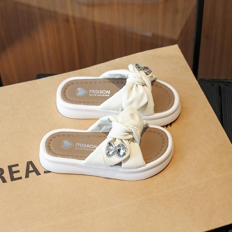 Mädchen Prinzessin Hausschuhe mit Bogen-knoten Weiche Sohle Kinder Sommer Strand Schuhe Mode Kleine Kinder Strass Hausschuhe 2024 Sommer