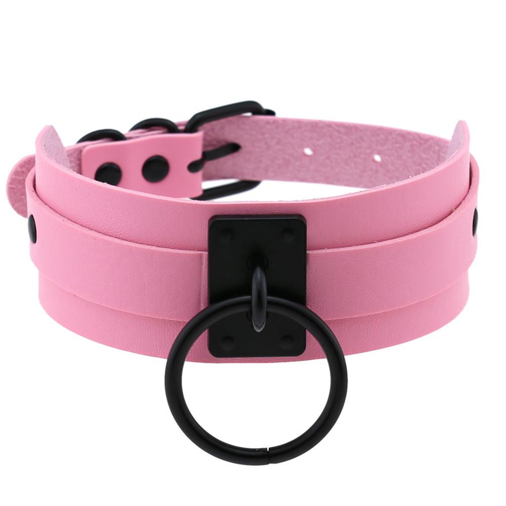 DIEZI Harajuku Cosplay Gothic Necklaces Black Big Circle Necklaces Leather Choker Necklaces Women Men Jewelry Fashion  Goth
