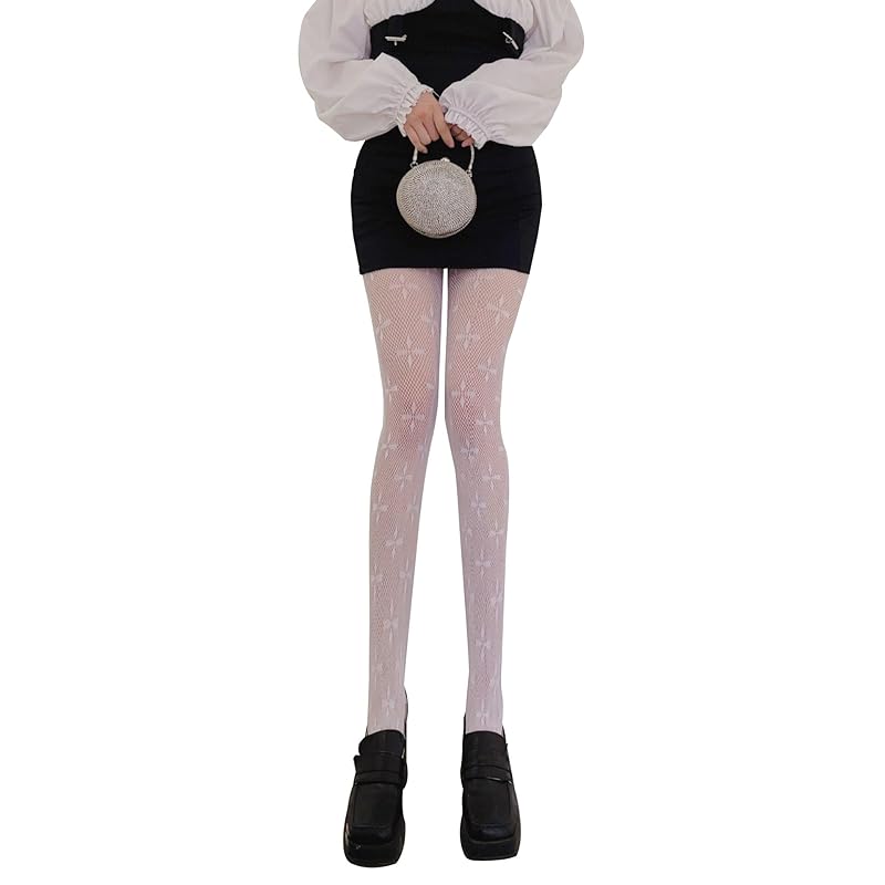 

[eigenn] stockings ladies fishnet tights socks sexy patterned tights mesh total lace fishnet stockings (Clover pattern, white)