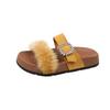 Fashion Women Summer Casual Fluffy Slippers With Fur Flat Non-Slip Fox Fur Furry Slides Large Size Shoes Fur Sandals