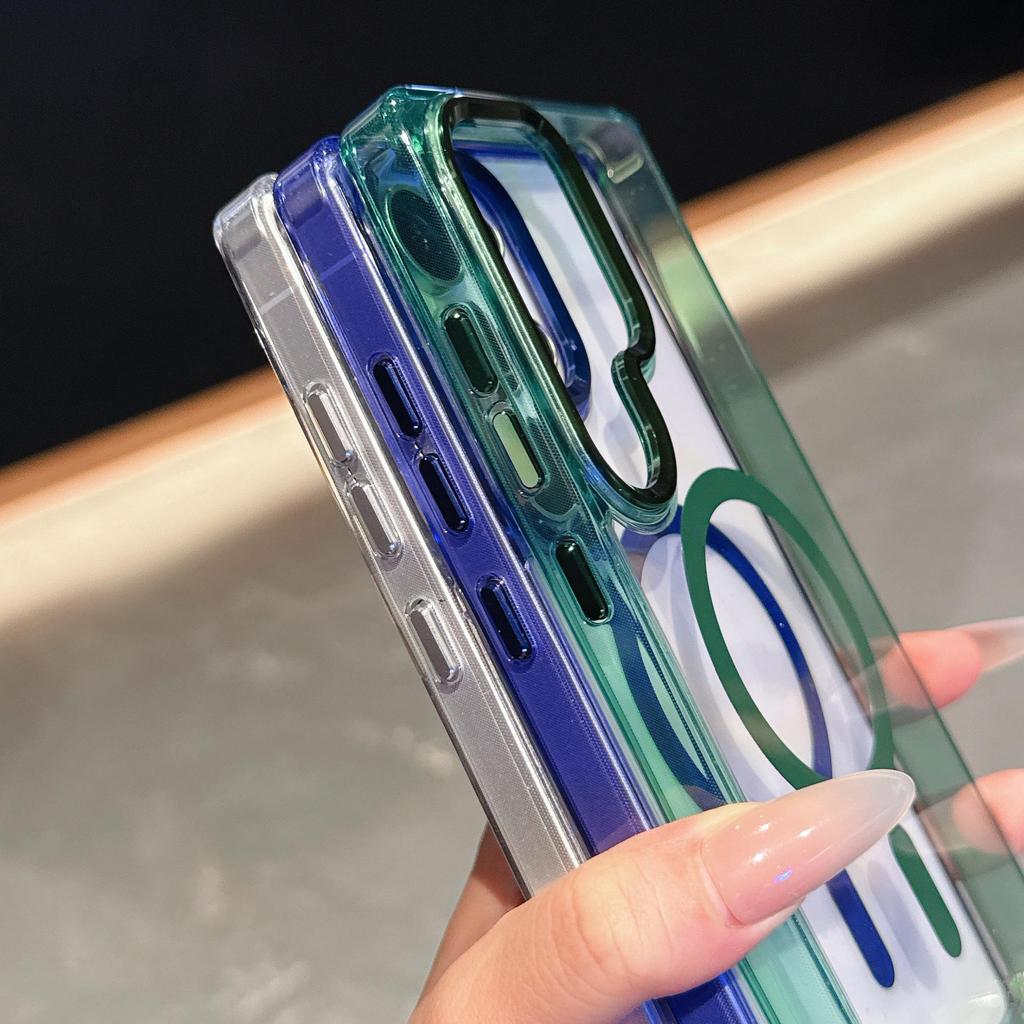 Samsung S25/S24 Ultra Magnetic Transparent Phone Case with Ice Color and Metal Lens Ring