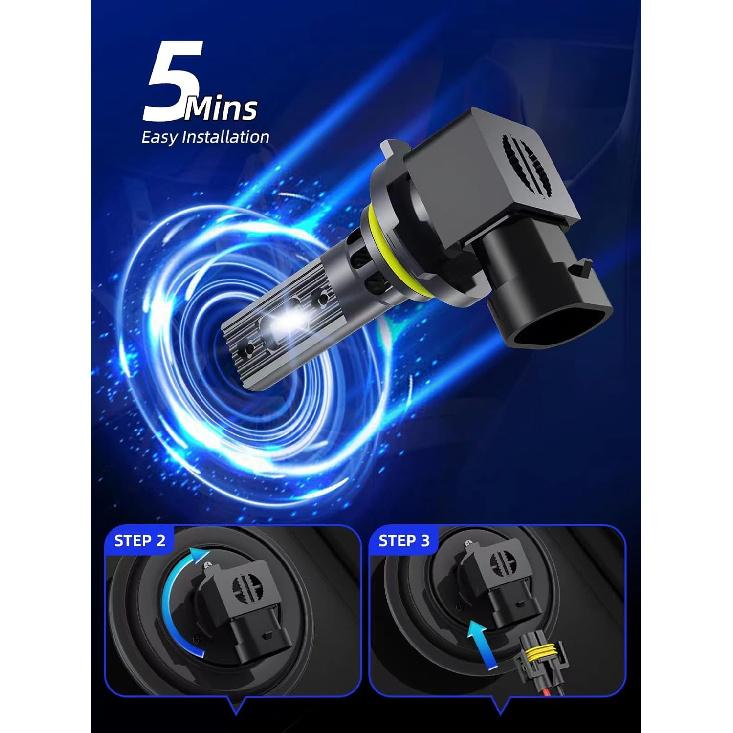 RCJ 9005 LED Bulbs, HB3 Bulbs 100W 30000LM Super Bright Bulb With Cooling Fan, 6000K Cool White Fog Lights, Plug And Play, Pack Of 2