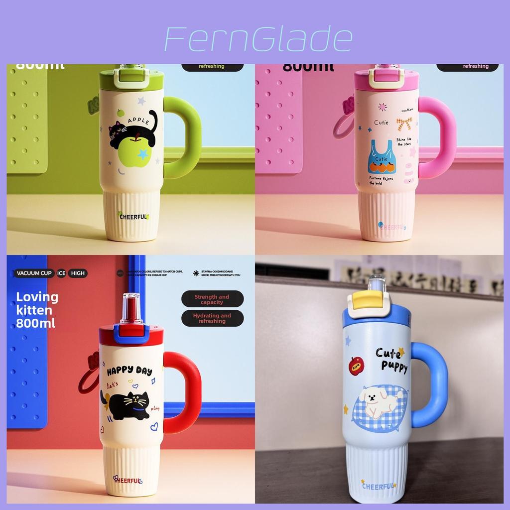 Cute Cat Pattern Stainless Steel Thermos Flask For Girls With Large Capacity And Leakproof Lid