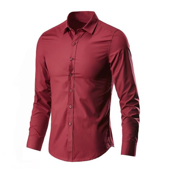 Camisa de manga larga para hombre, cárdigan de un solo pecho con botones de Color sólido, vestido informal con solapa, camisa de primavera para uso diario