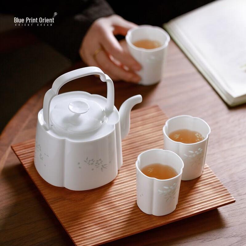 Oriental Blue-Printed Jade Tea Set Gift Box