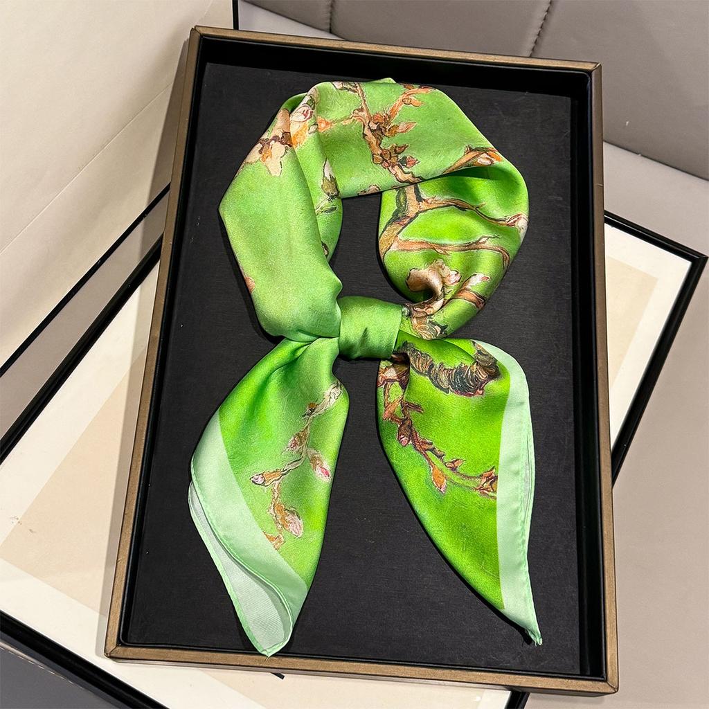 Retro Floral Print Silk Square Scarf for Women Headscarf Soft Neck Tie Lady Hijab Foulard Bandana Suitable All Seasons Decorate