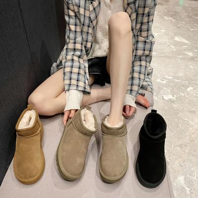 Winter Fur One Low Tube Snow Boots Women 'S Short Boots Thick Wool Warm Leather Winter Boots Cotton Shoes