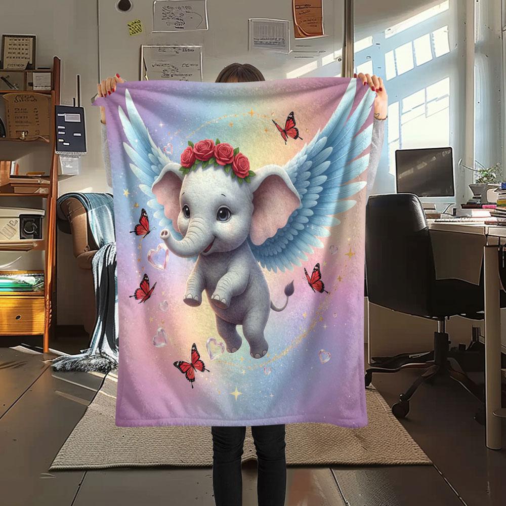 1Pc Angel Animals Print Flannel Blanket, High quality Comfortable for All Seasons, Home Decor, Warmth and Comfort, Perfect for Christmas Gifts