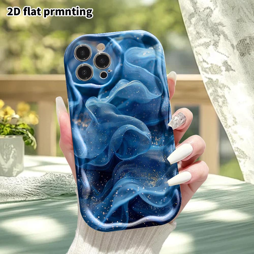 Phone Case: 2D Flat, Fits iPhone 12 Pro, 13, 14, 15, 16, 17, 18, Phone Decoration, Blue Gilded Tulle, Perfect Christmas and Halloween Gift