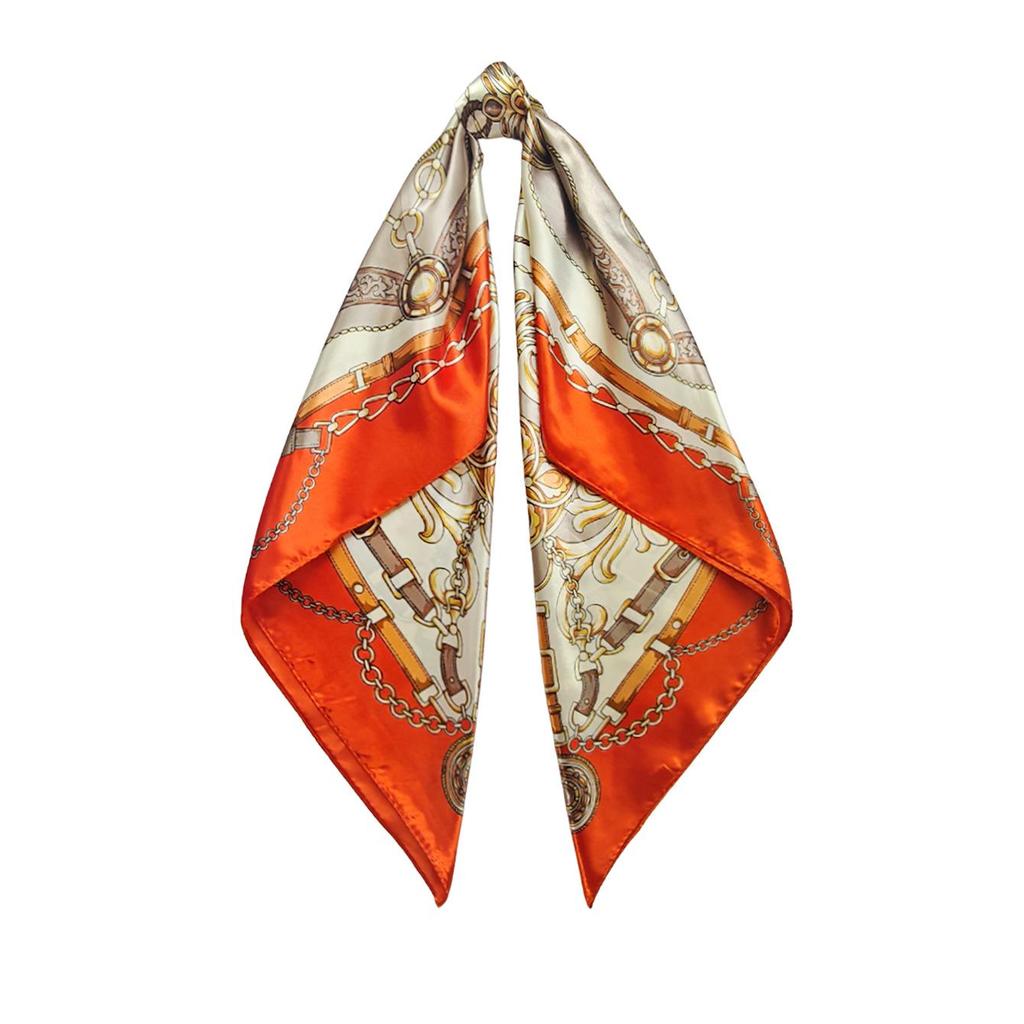 Women's Retro Floral Satin Silk Headband Scarf - 90cm Square, European & American Style