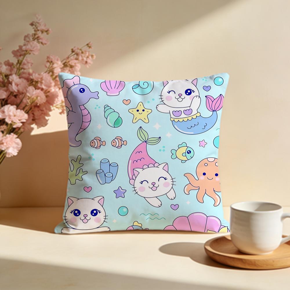 Glittery Mermaid Cat Blast Cushion Cover Soft Pillow Cases for Home Bedroom Living Room Sofa