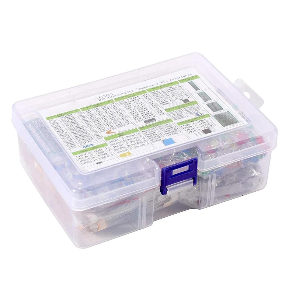 1818 Stück Elektronikbauteile-Set Gängige Kondensatoren Widerstände Kondensatoren T0-92 LED Transistoren Leiterplatte DIP-IC RM065 Dioden