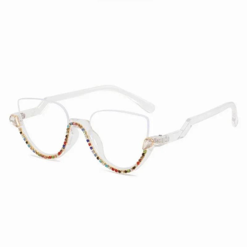 New Retro Anti Blue Light Cat Eye Glasses For Women With Diamond Fashion General Optics Clear Lens Reading Female Trending Eyegl