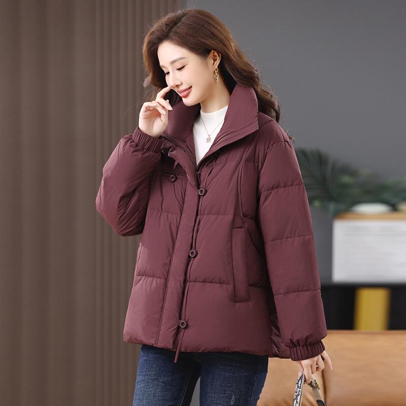 

Женская зимняя куртка пуховик с воротником-стойкой 2024, однотонная, толстая и теплая куртка из пуха белой утки M (for up to 130 jin)