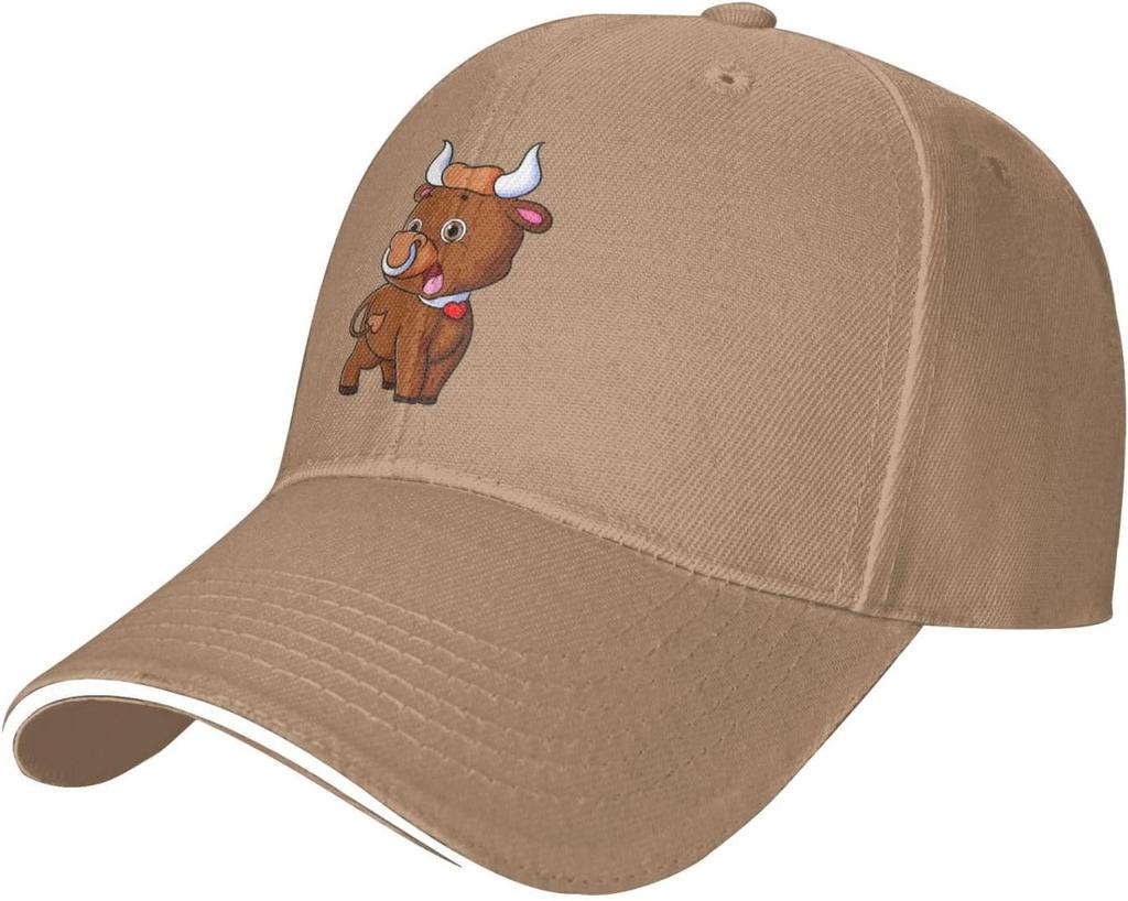 Süße junge Stier Cartoon Grafik Baseballkappe Lustige Tier Trucker-Mütze Outdoor Golfkappen für Männer Frauen