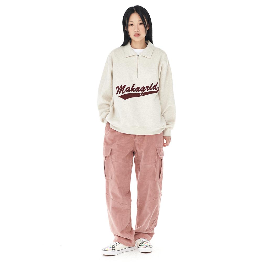 MAHAGRID Script Logo Half Zip Sweatshirt Oatmeal(Mg2Dfmm461A)
