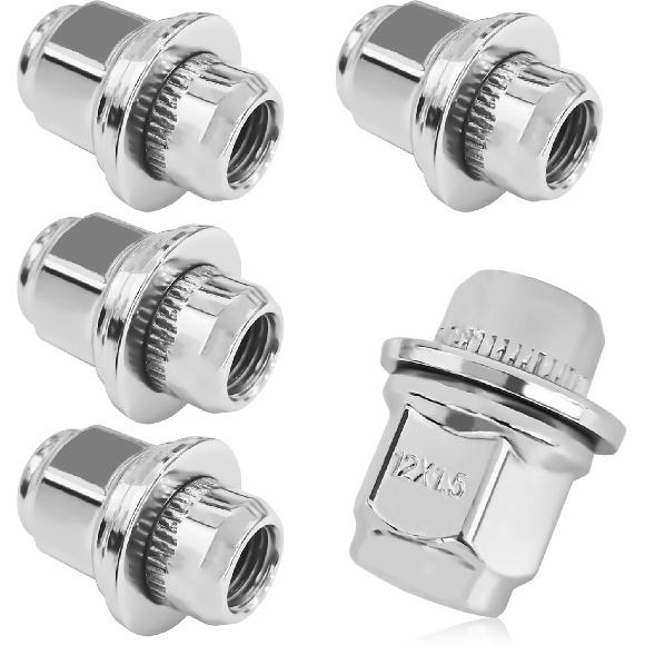 5PCS M12x1.5 Chrome Lug Nuts, Chrome Closed End Mag Style Lug Nuts with Washer Replaces OEM#90084-94001, Lug Nut Lock Set Compatible with Toyota