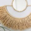 Boho Hanging Mirror Straw Made Fan-Shaped Decor Unique Multifunctional Wall for Dorm