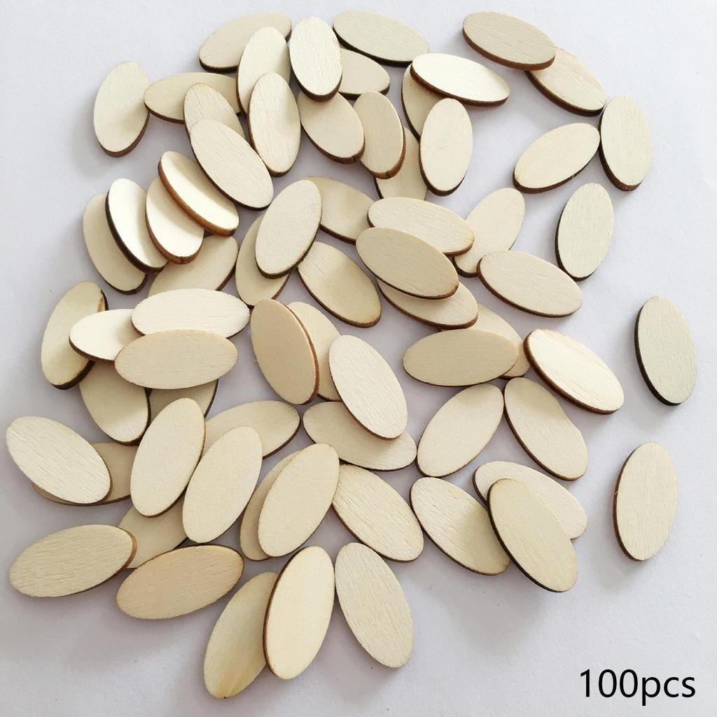 100 Pieces Rustic Wooden Oval Slices Supplies Cutout Decor Wood Plaques Blank for Thanksgiving Painting Writing Party Christmas