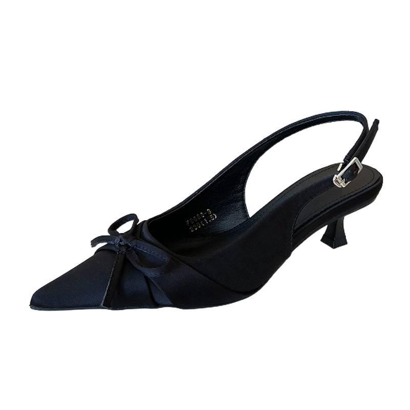 Bow pointed head empty word bag head sandals 2025 women's fashion new summer temperament versatile high heels