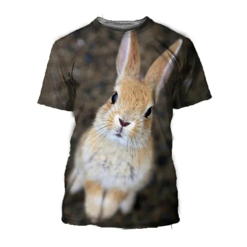 Summer Casual Trends Animal Crew Neck Clothing Fashion Cute Rabbit 3D Printed T-shirt for Men and Women Short Sleeve Big Top T-s