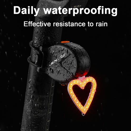 Bicycle Tail Light Love Heart Round Road Mountain Bike Brake Lamp Rechargeable Waterproof Super Bright Night Riding Bike Warning Rear Lamp