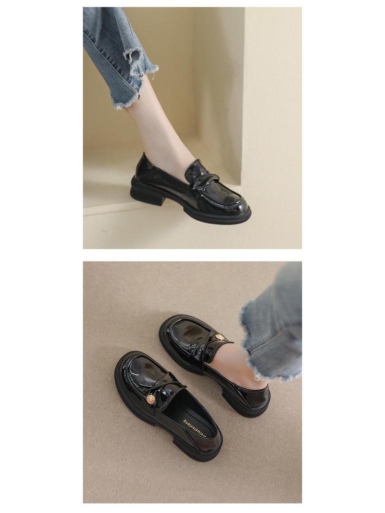Weiwei Girl 2023 British Style Women's Thick-Soled Loafers with Small Gold Coin Accent