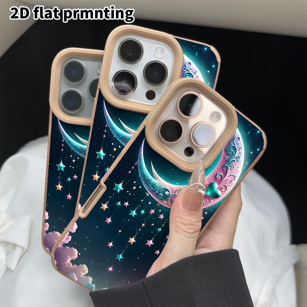 Phone Case: 2D Flat Lambskin Suitable for iPhone 18, 17, 16, 15, 14, 13 Pro Protective Cases, Crescent Moon Charm, Christmas and Halloween Gifts