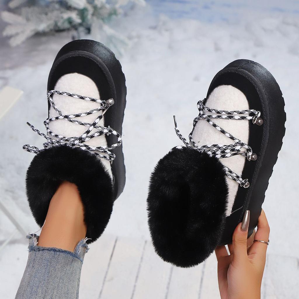 Large size thick-soled snow boots women's new winter string beaded flip short flat boots