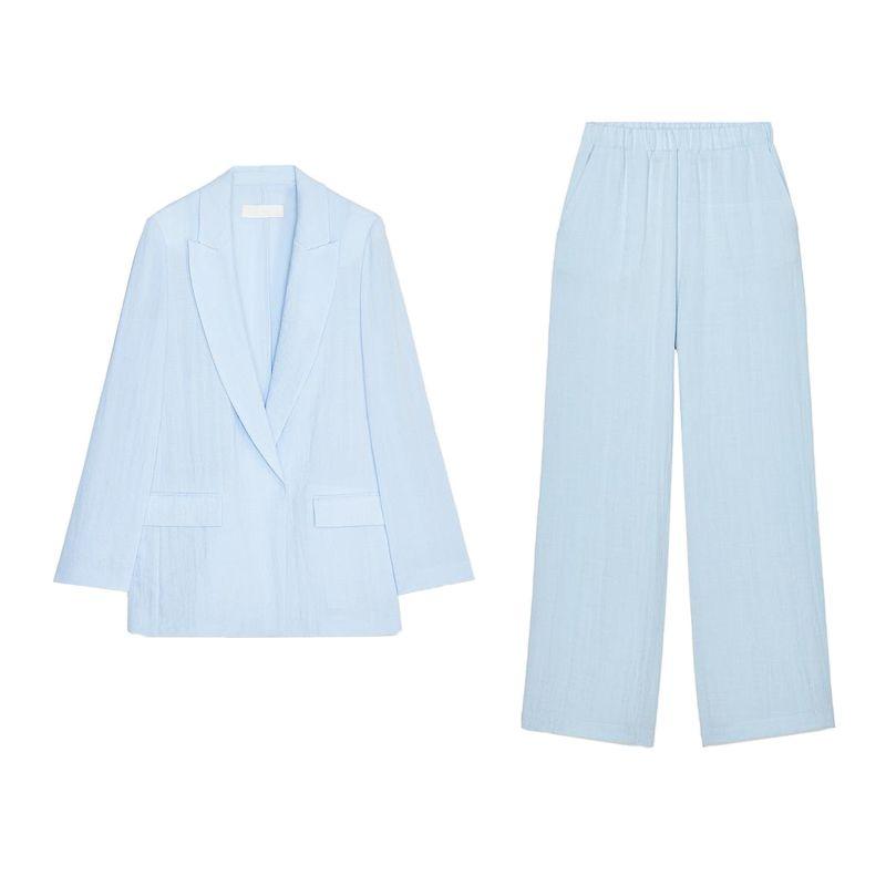 Wrinkle Effect Cardigan Suit Outwear 3253741 Wrinkle Effect Wide Leg Casual Pants 3252741