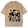 Women's T-Shirt for Summer Y2K Women's Clothing Sales Oversize Skull Sunflower Print Washed Loose Top Harajuku Style