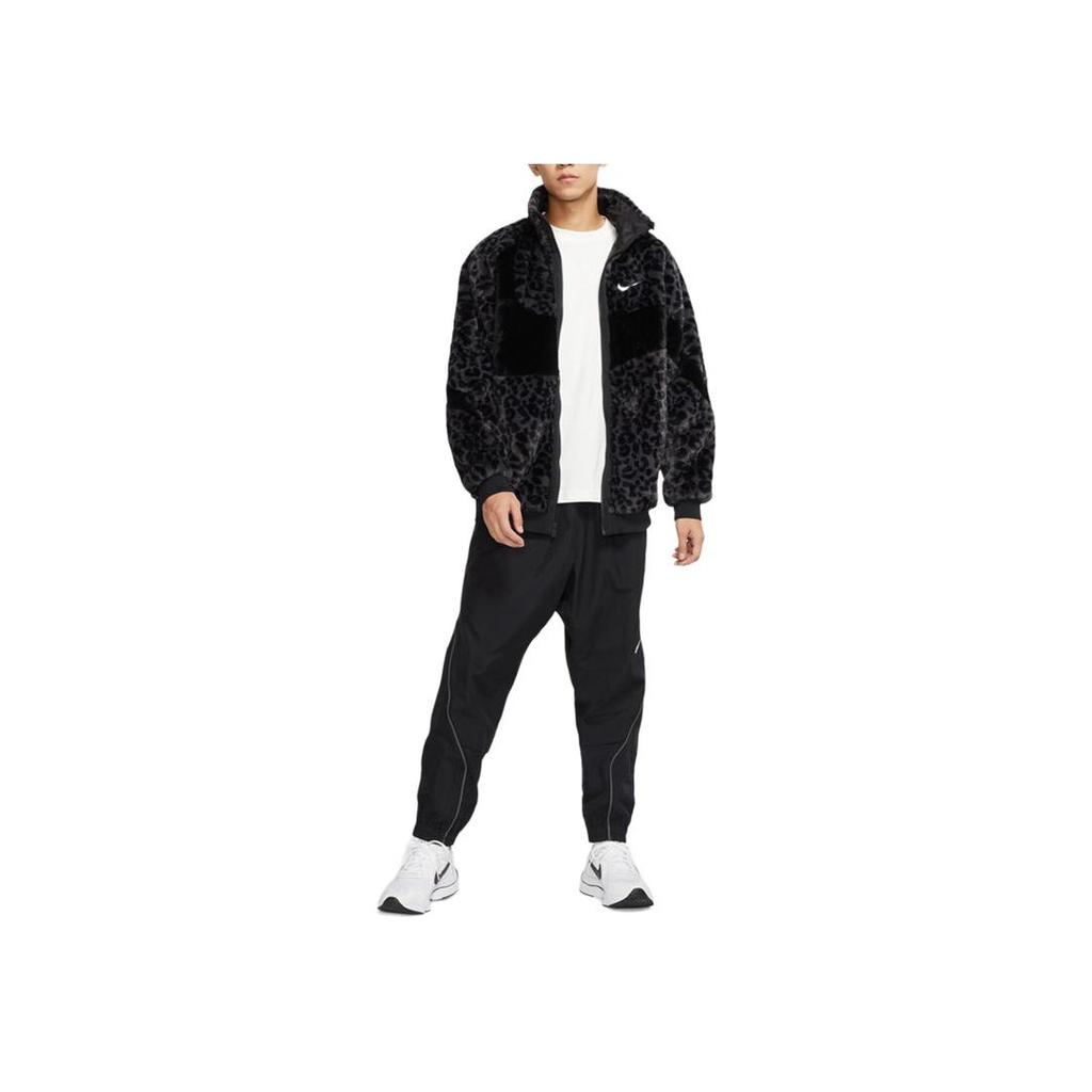 Nike Sportswear Swoosh FW22 Faux Fur Mink Velour Collar Zip Jacket Men Outerwear Black DH6685-011