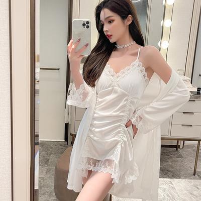 Pajamas Women's Summer Ice Silk Nightgown Two-piece Set High-end New Pure Desire Sexy Loungewear Spring and Autumn
