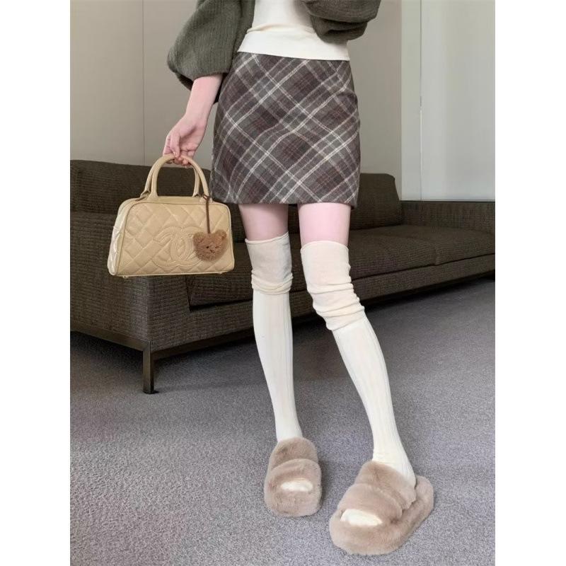 

Женская шерстяная юбка А-силуэта с завышенной талией и ретро-клеткой - стиль облегающий бедра для осени/зимы 2024 4XL кофейный