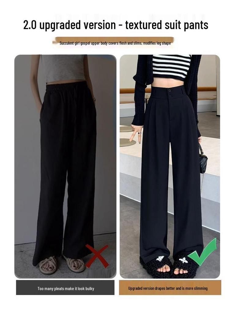 Petite Drapey High-Waisted Slimming Double-Button Pants for Women - Spring/Autumn