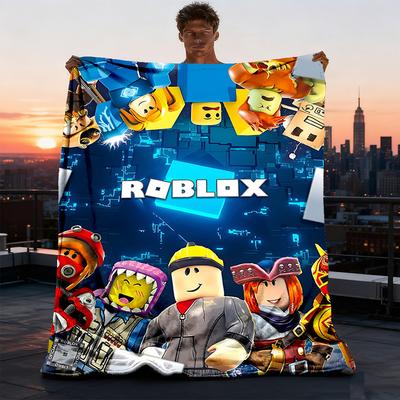 1pc Roblox Game Character Outdoor Blanket Lightweight Flannel Throw For Travel, Camping, Livingroom, Couch, Chair Soft