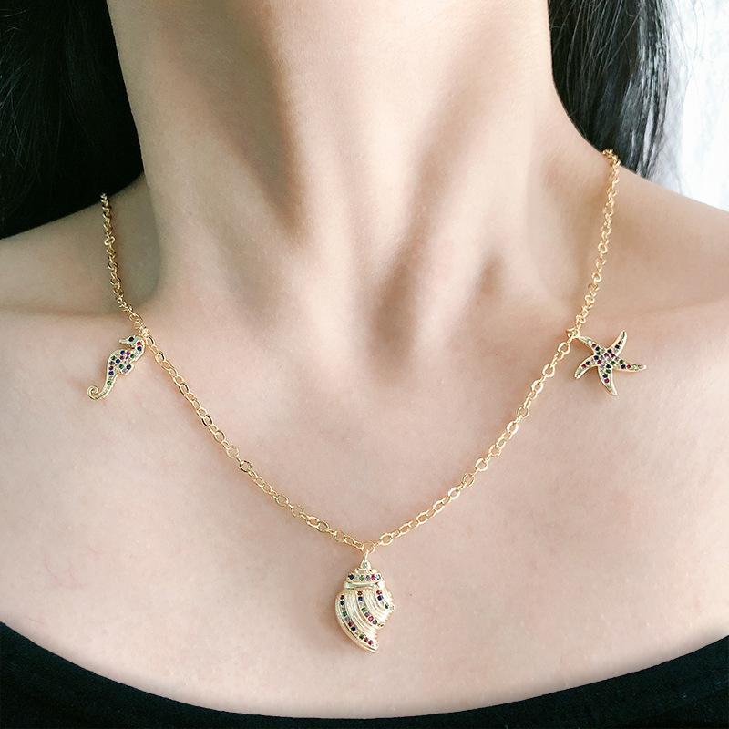 Necklace Women, South American Shine Color Zirconium Conch Seahorse Combination Necklace Accessories