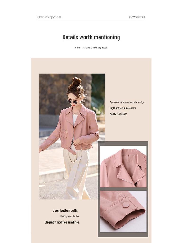 Women's Sheepskin Suit Collar Leather Jacket - Autumn & Winter 2025, Petite Short Design